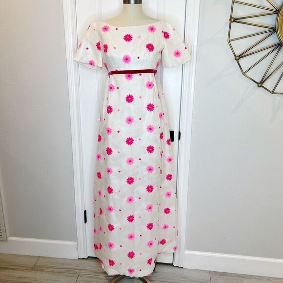 Lorrie Deb Vintage Dress Floral Embroidered White and Pink Size Small VTG 11 - Picture 1 of 16